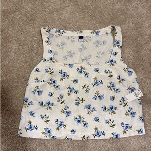 Old Navy Blue and White Floral Tank Top